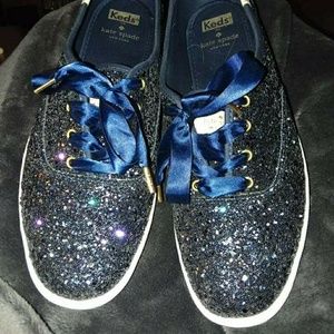 Kate Spade for Keds Navy Glitter Tennis Shoes